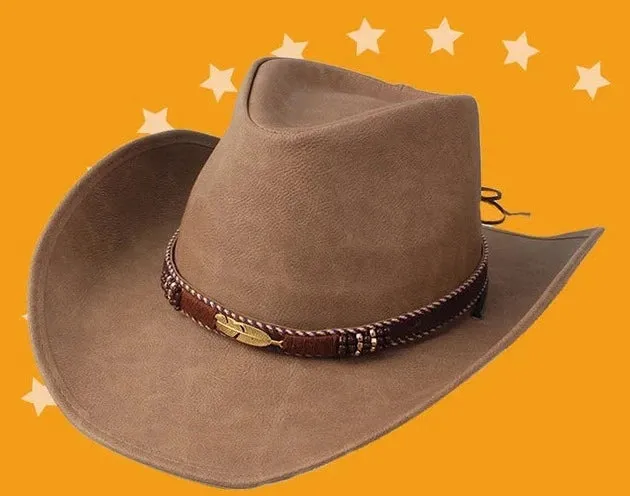 Premium Leather Western Cowboy Hat Wide Brim