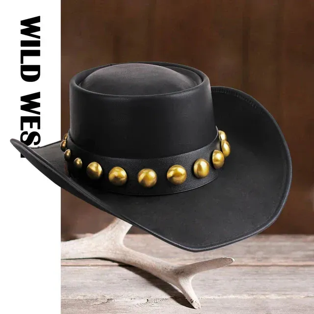 Premium Leather Western Cowboy Hat Wide Brim