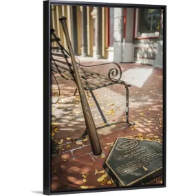 "Bench and bronze baseball bat" Black Float Frame Canvas Art