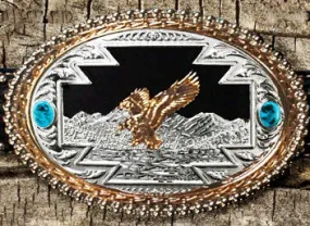 "Eagle" Western Silver, Gold & Turquoise Belt Buckle