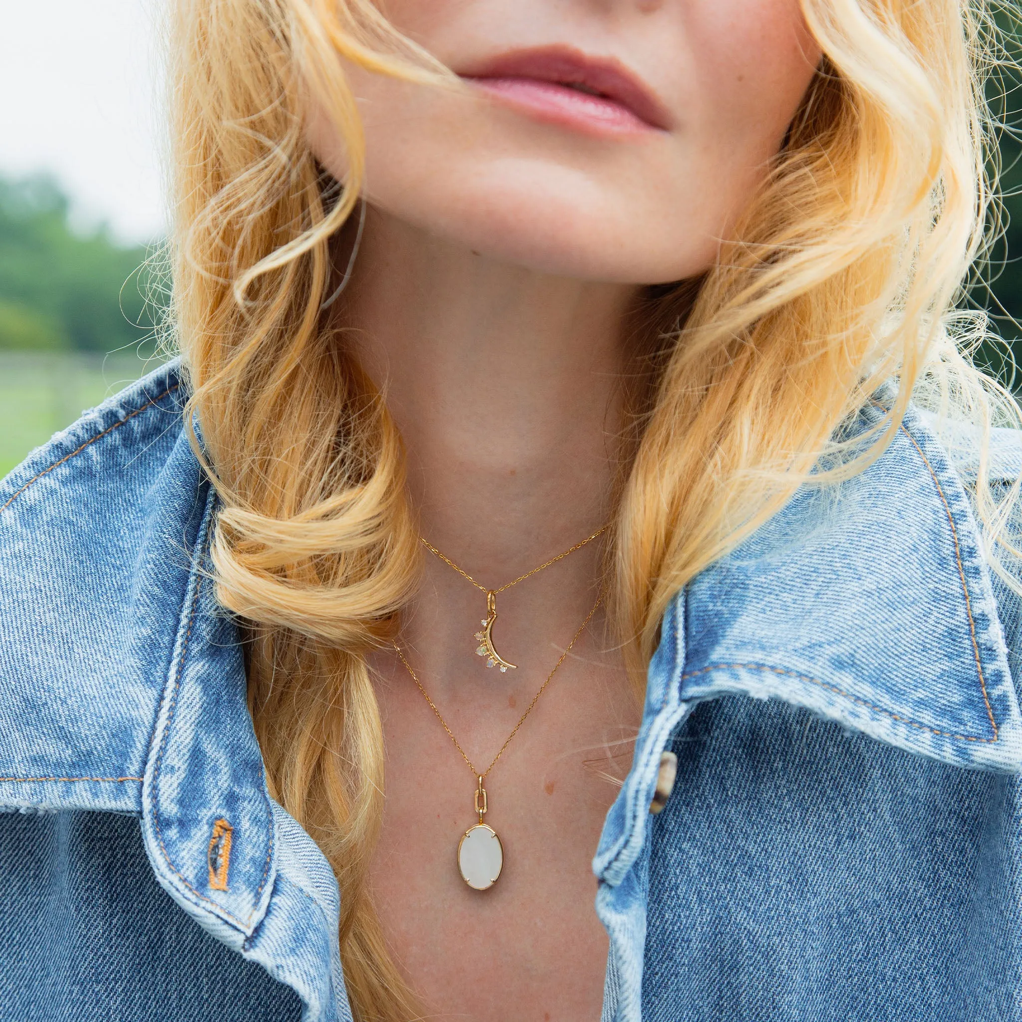 "Elle" Stone Slim 18K Yellow Gold Locket Necklace