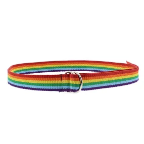Rainbow Stripe Canvas Webbing Belt with Shiny Silver D-Ring Buckle (Length - 120cm, Width - 3cm)