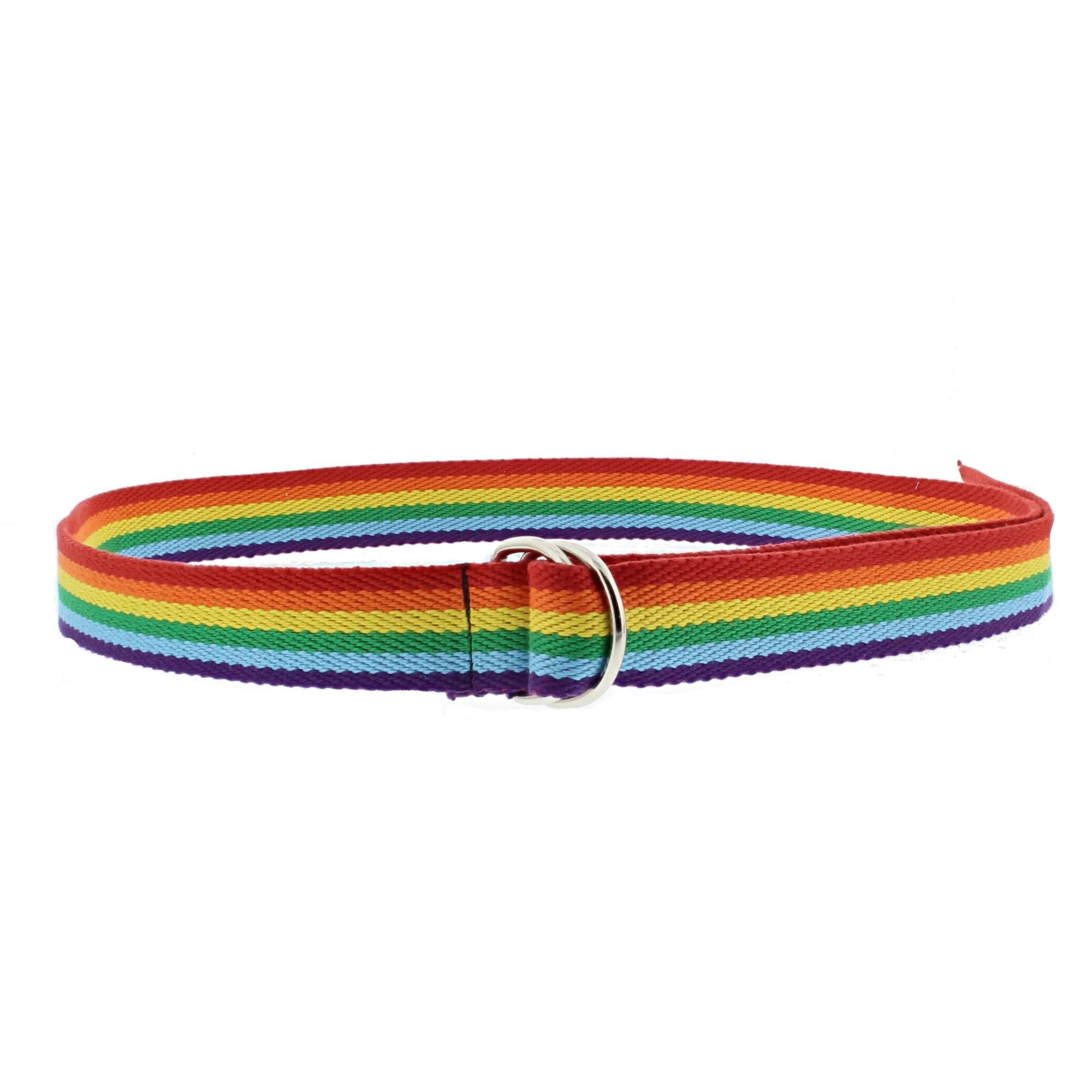 Rainbow Stripe Canvas Webbing Belt with Shiny Silver D-Ring Buckle (Length - 120cm, Width - 3cm)