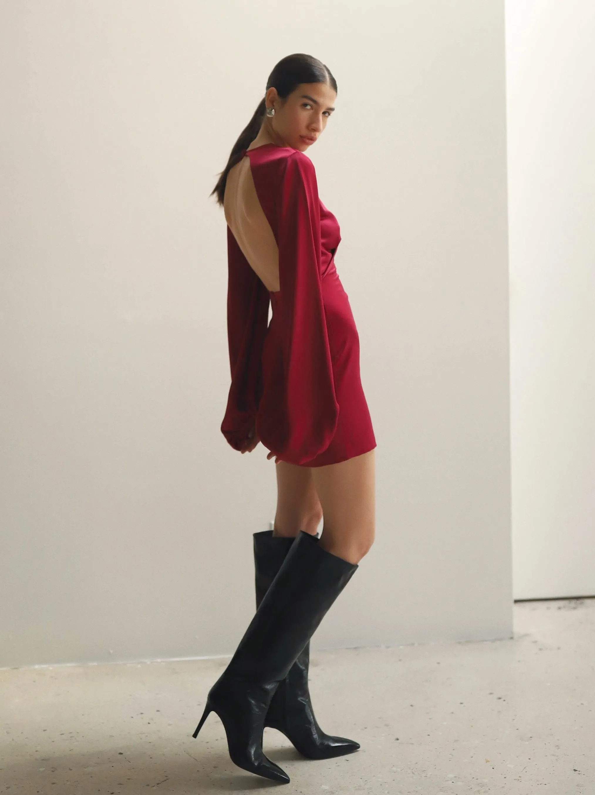 Raspberry Balloon Sleeve Mini Dress