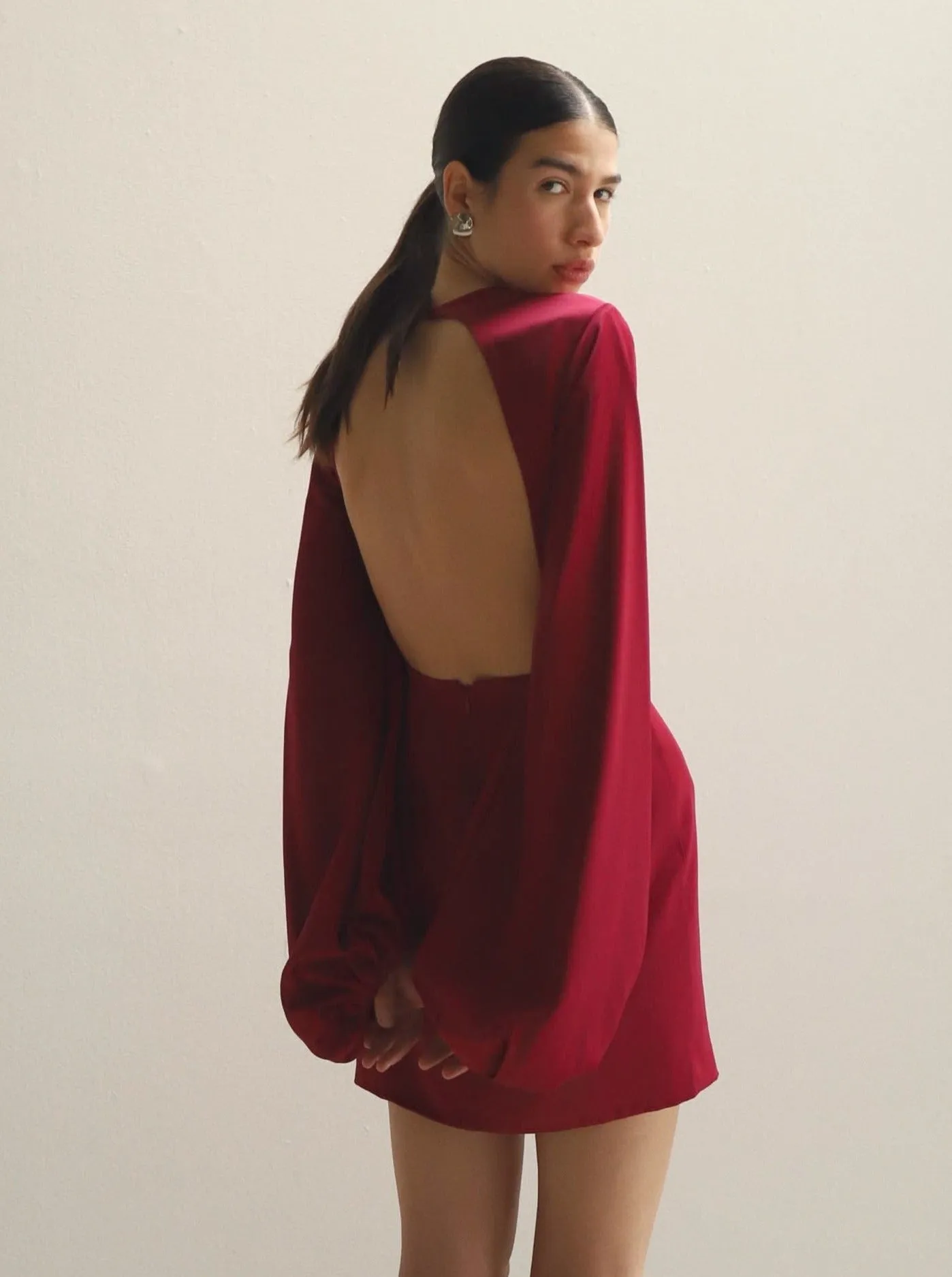 Raspberry Balloon Sleeve Mini Dress