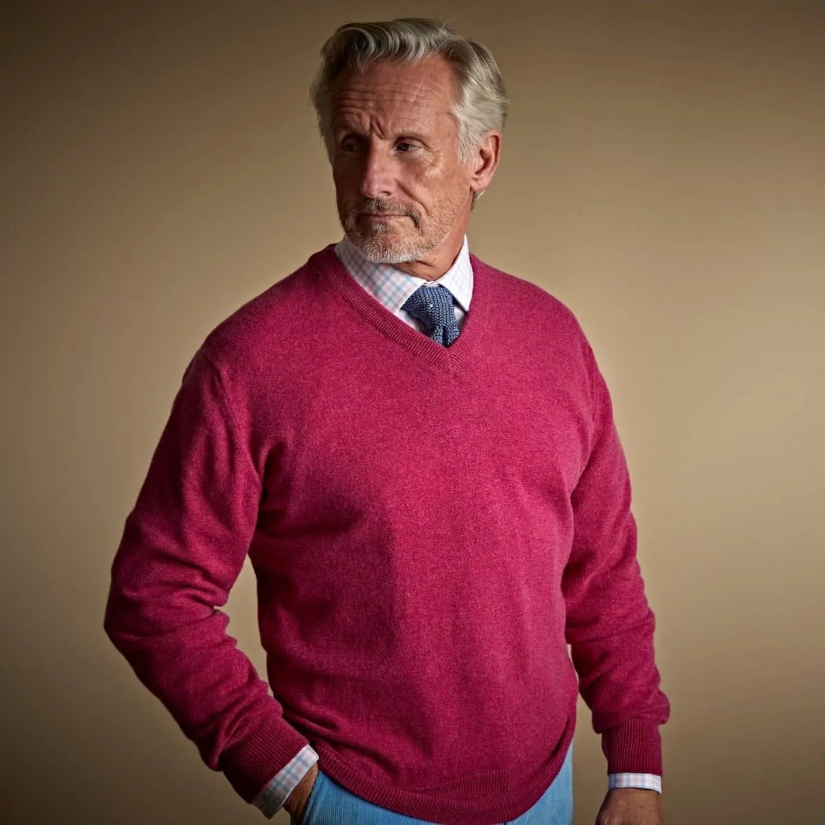Raspberry V-Neck Cashmere Sweater
