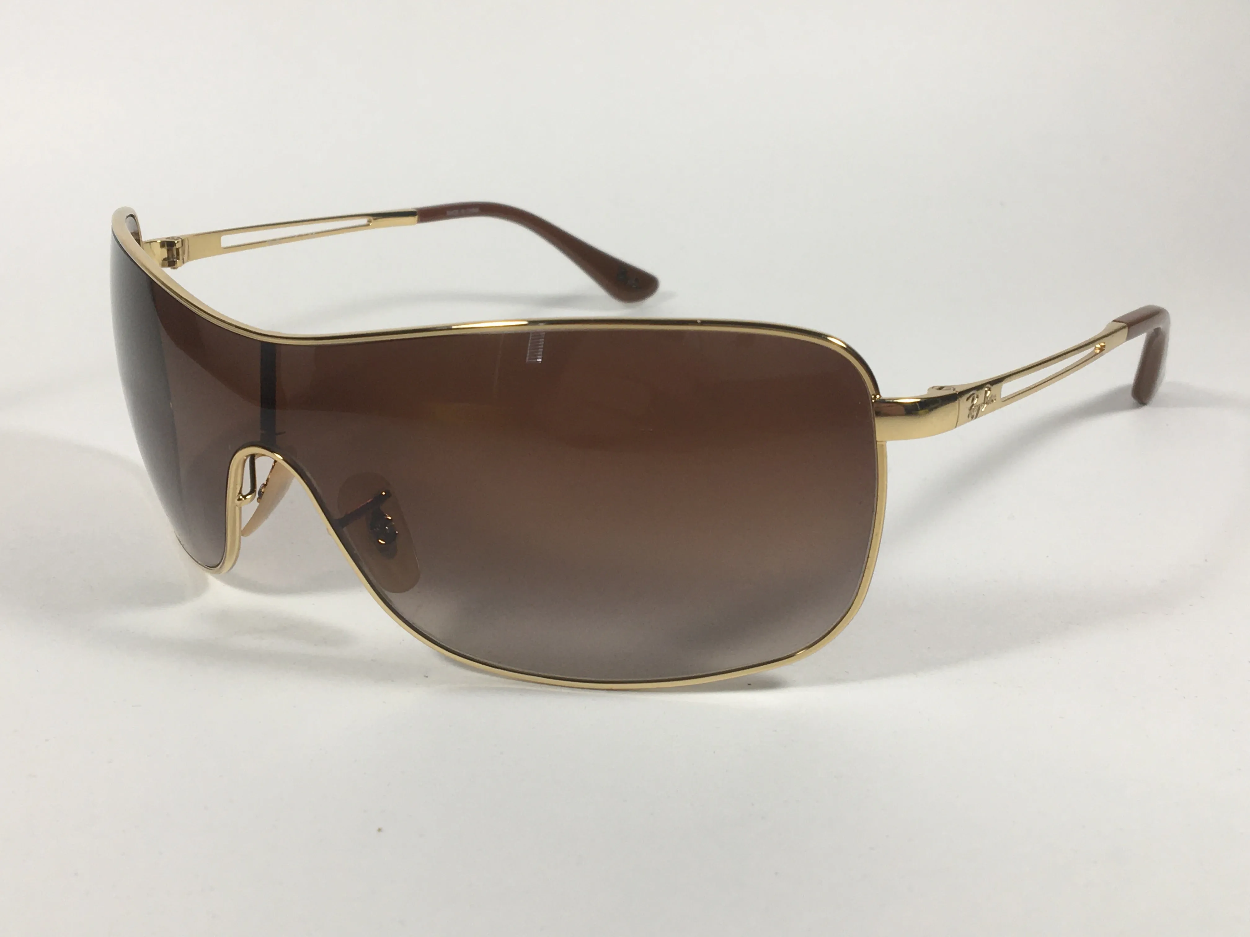 Ray-Ban RB3466 001/13 Shield Sunglasses Gold Metal Frame Brown Gradient Lens