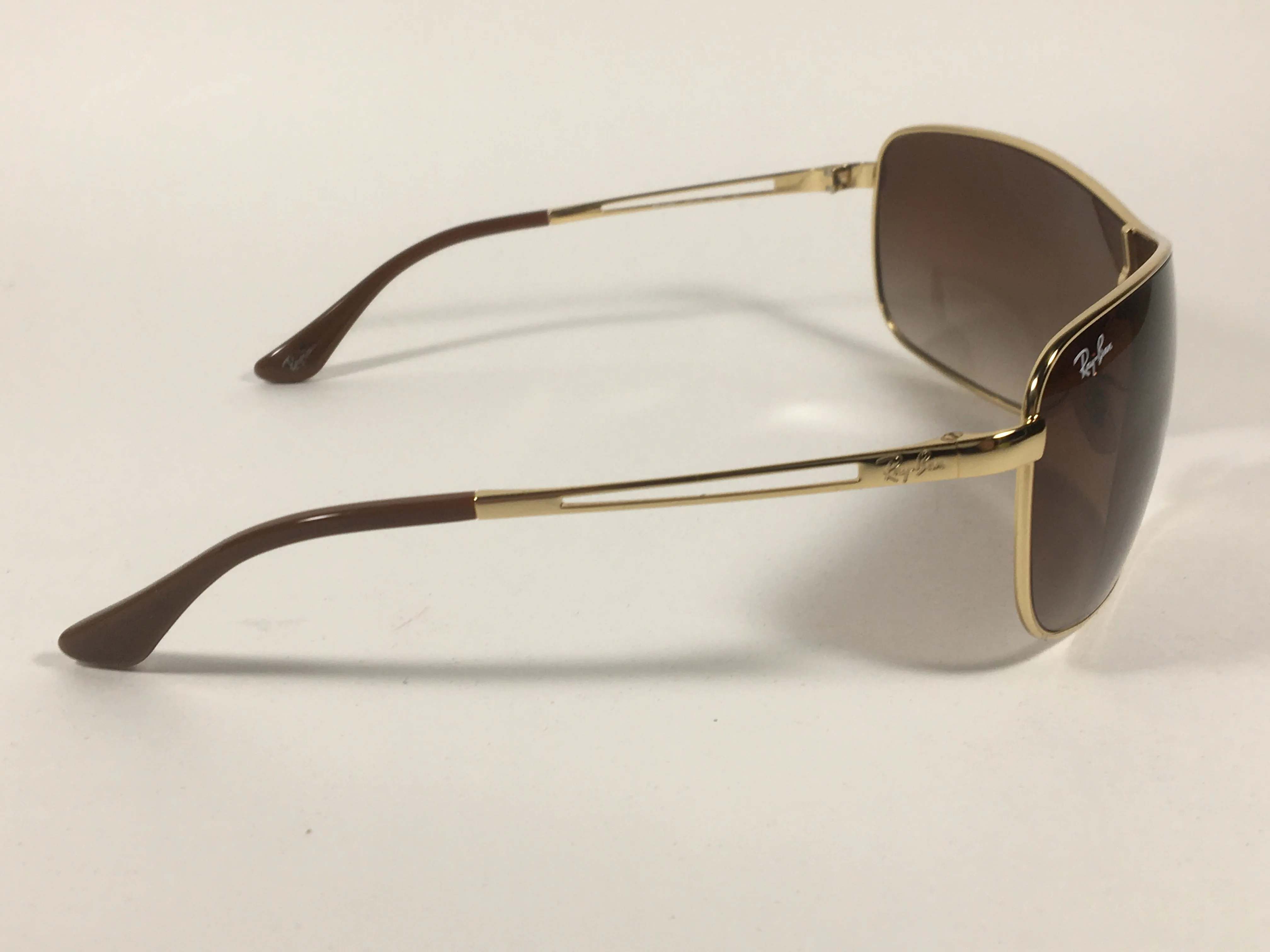 Ray-Ban RB3466 001/13 Shield Sunglasses Gold Metal Frame Brown Gradient Lens
