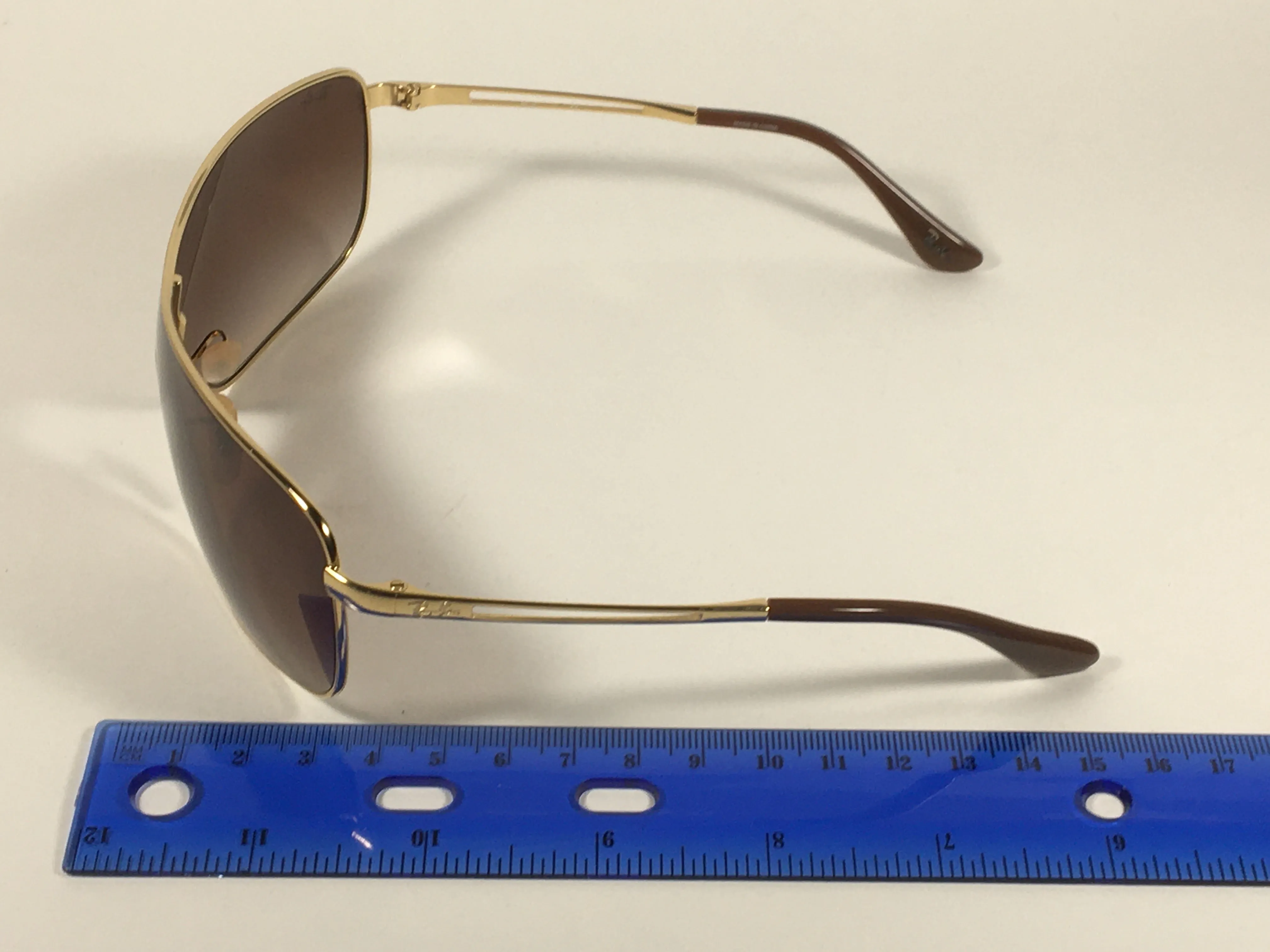 Ray-Ban RB3466 001/13 Shield Sunglasses Gold Metal Frame Brown Gradient Lens