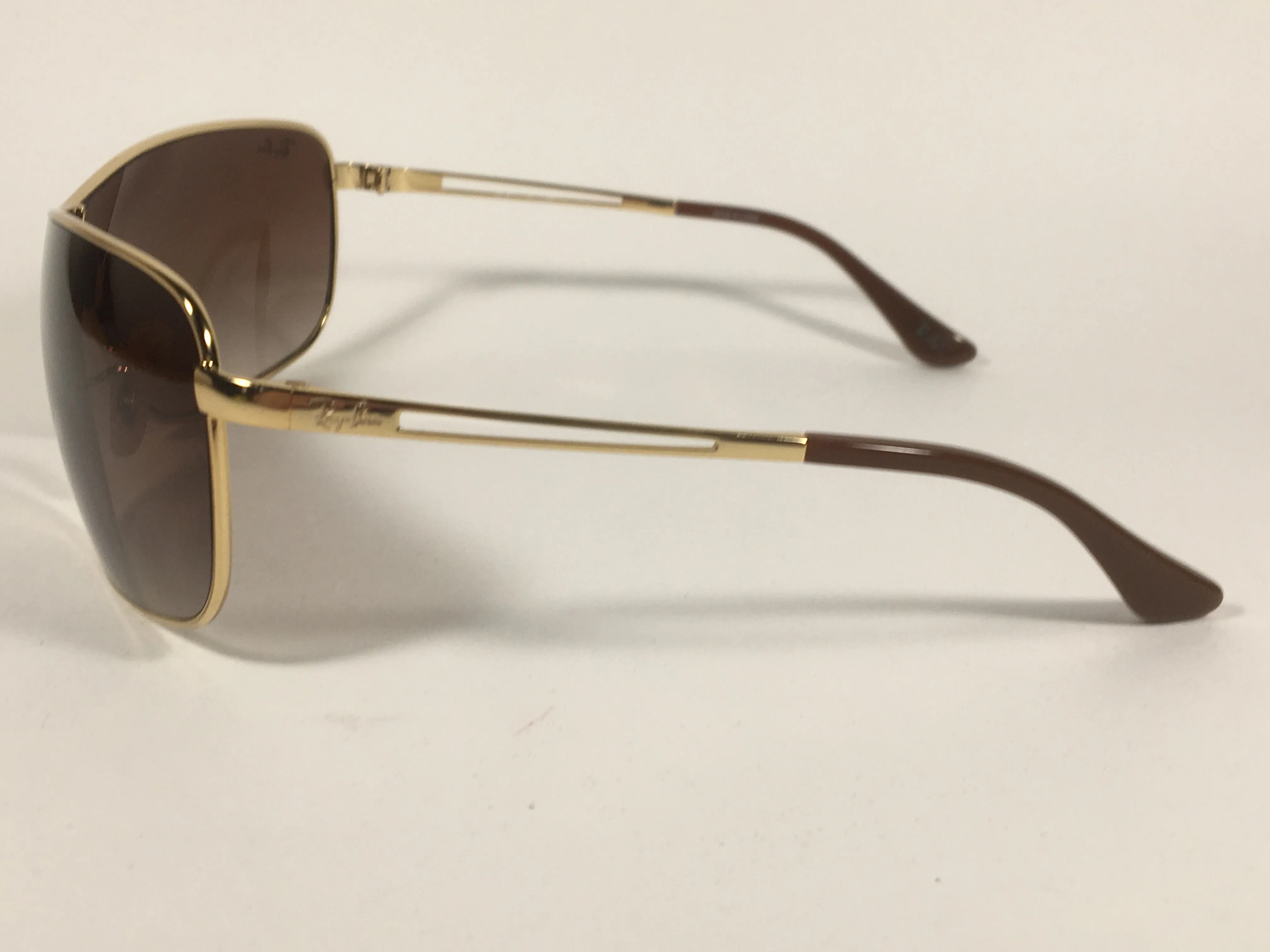 Ray-Ban RB3466 001/13 Shield Sunglasses Gold Metal Frame Brown Gradient Lens