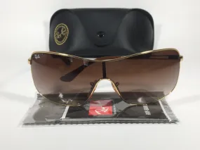 Ray-Ban RB3466 001/13 Shield Sunglasses Gold Metal Frame Brown Gradient Lens