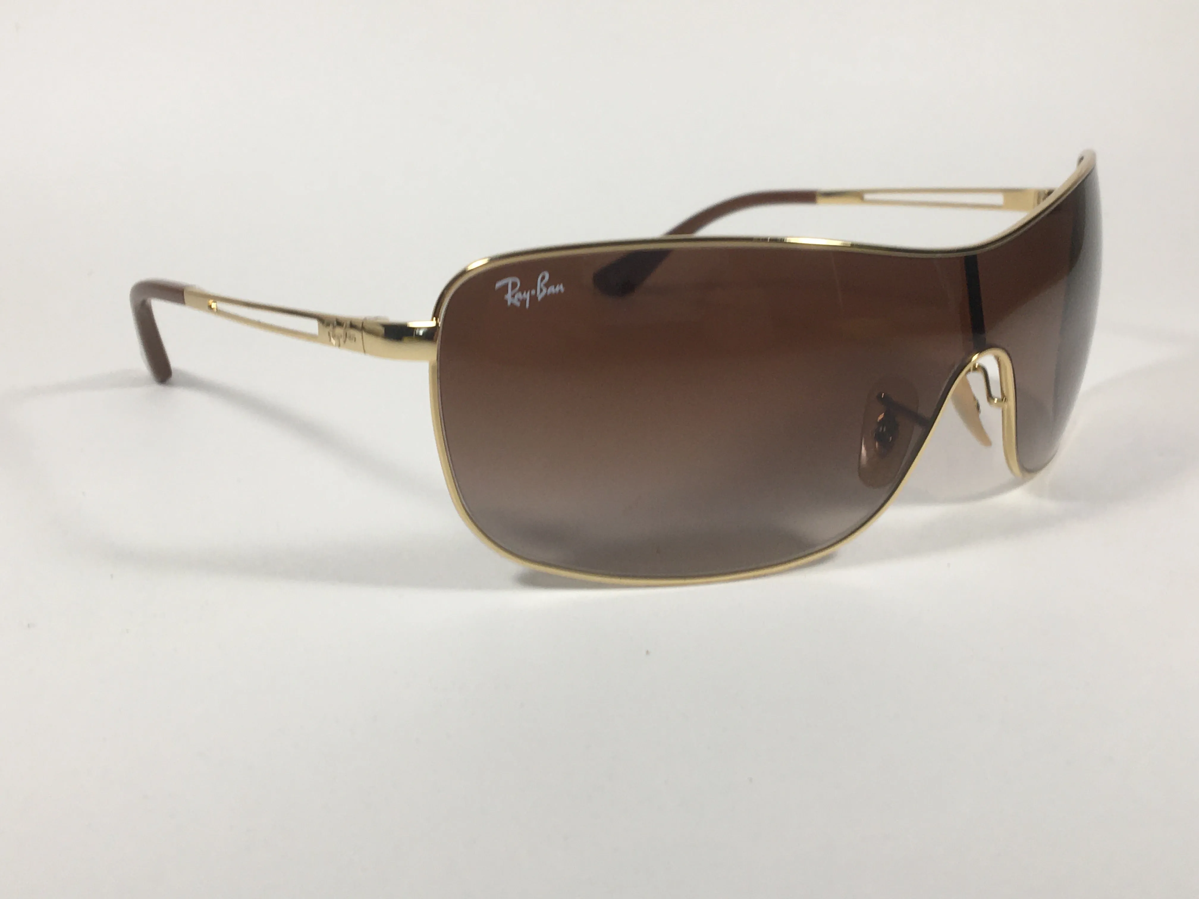 Ray-Ban RB3466 001/13 Shield Sunglasses Gold Metal Frame Brown Gradient Lens