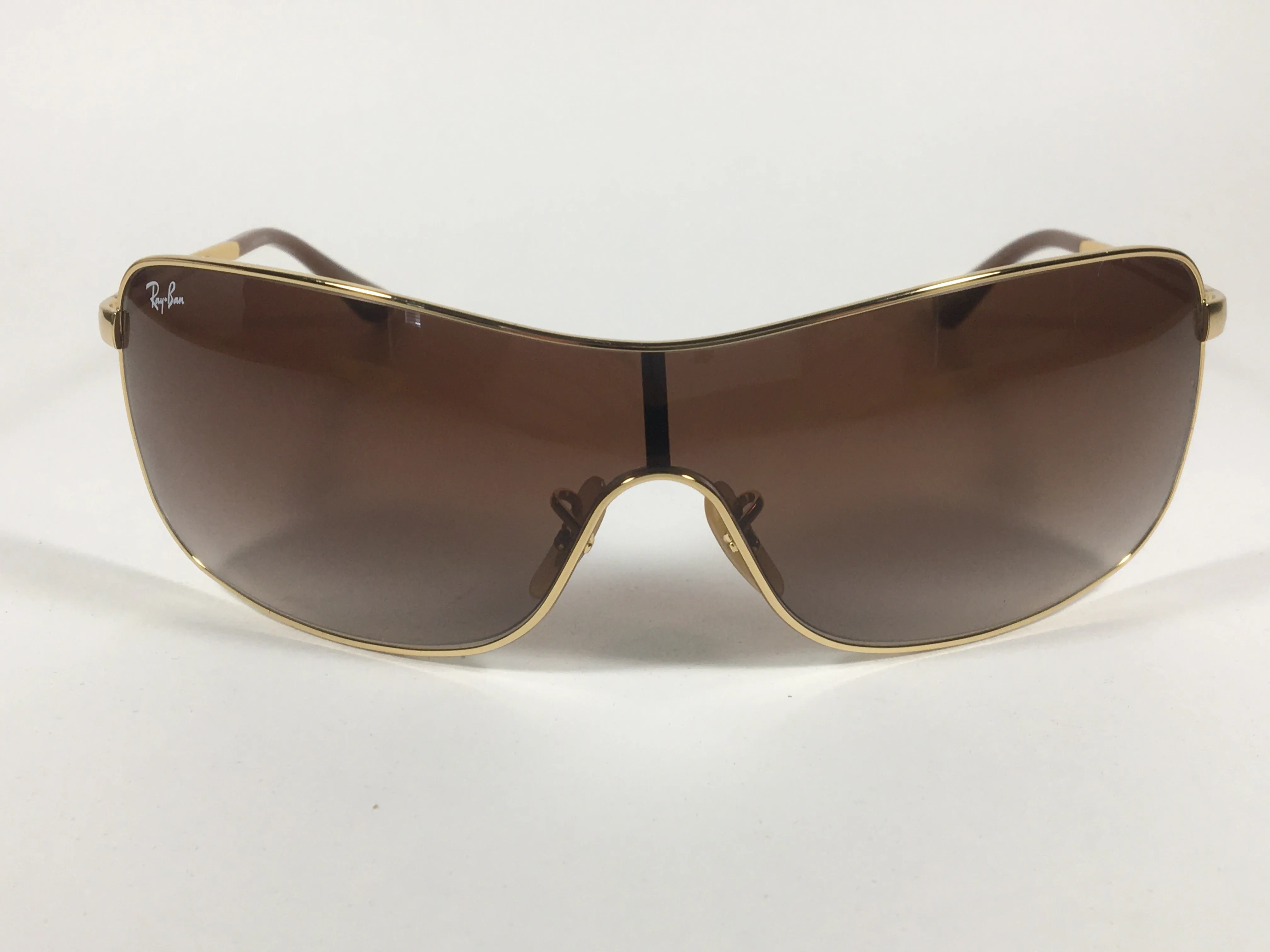 Ray-Ban RB3466 001/13 Shield Sunglasses Gold Metal Frame Brown Gradient Lens