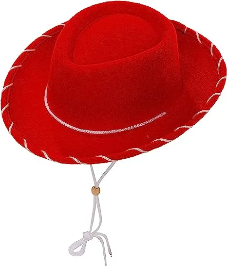 Red Felt Cowboy Hats for Kids Cosplay Accessories, 3 Pack