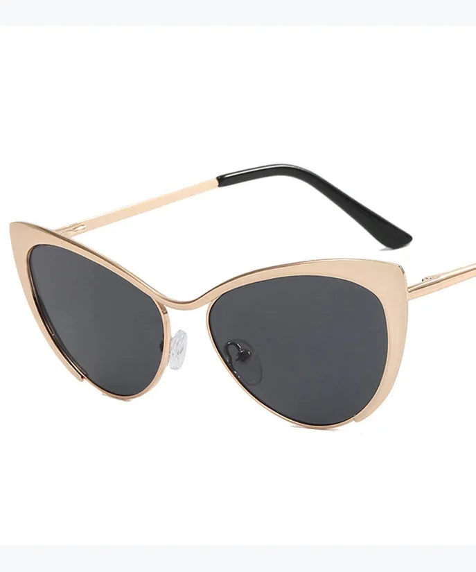 Retro Silver Edge Gradient Tea Metal Cat Eye Sunglasses XS1070