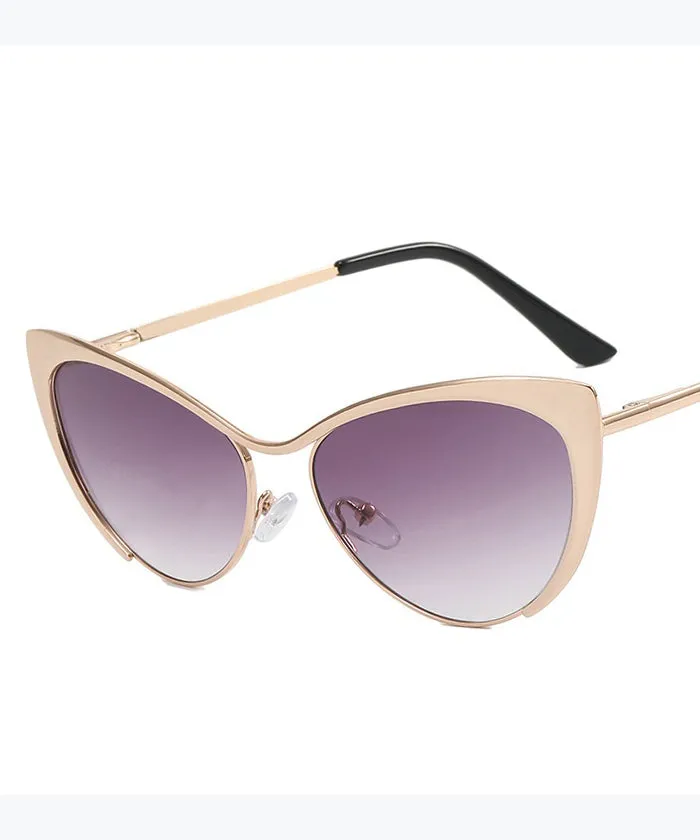 Retro Silver Edge Gradient Tea Metal Cat Eye Sunglasses XS1070