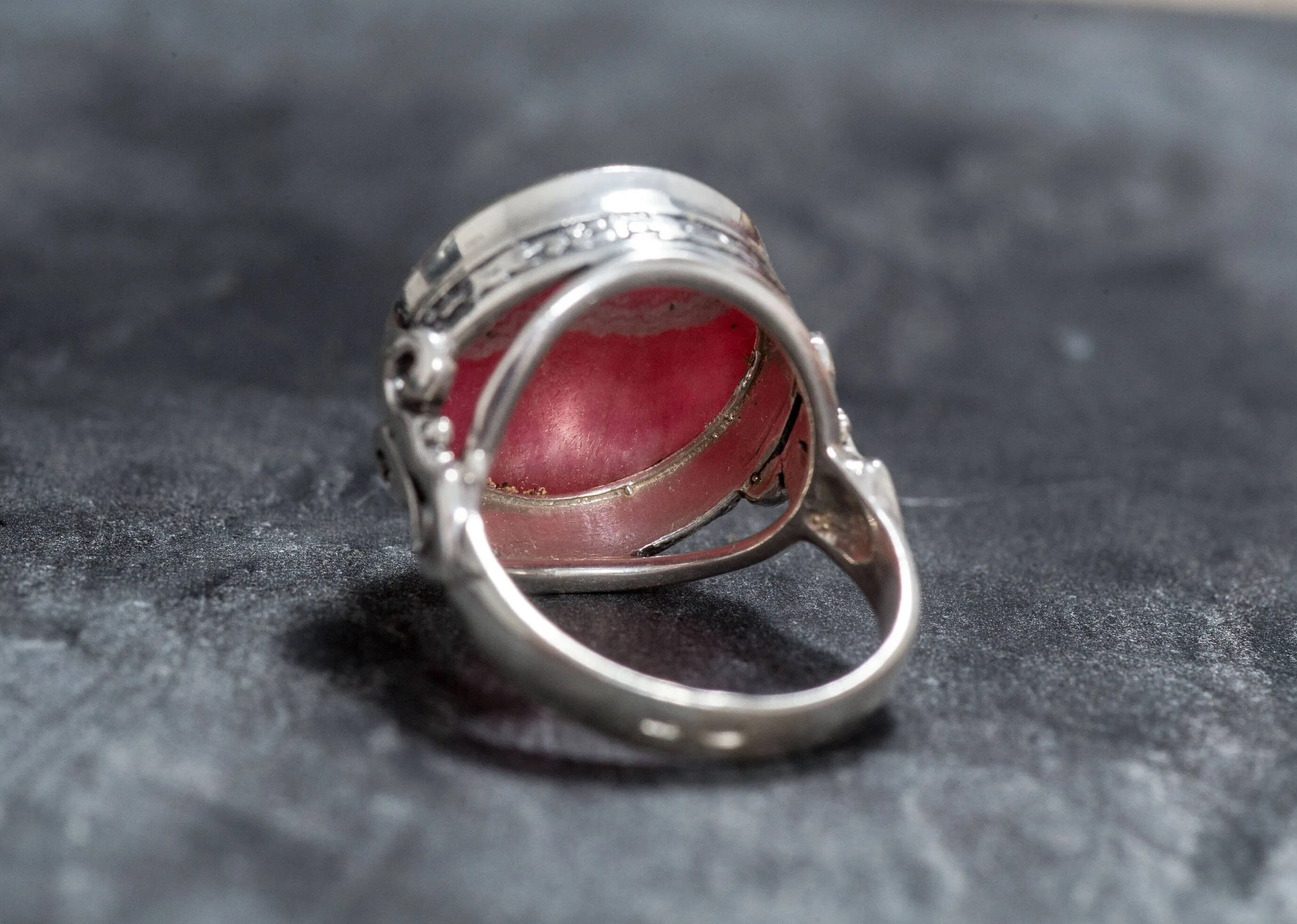 Rhodochrosite Ring - Large Pink Ring - Vintage Cocktail Ring