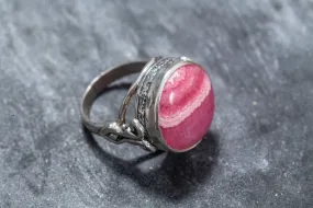 Rhodochrosite Ring - Large Pink Ring - Vintage Cocktail Ring