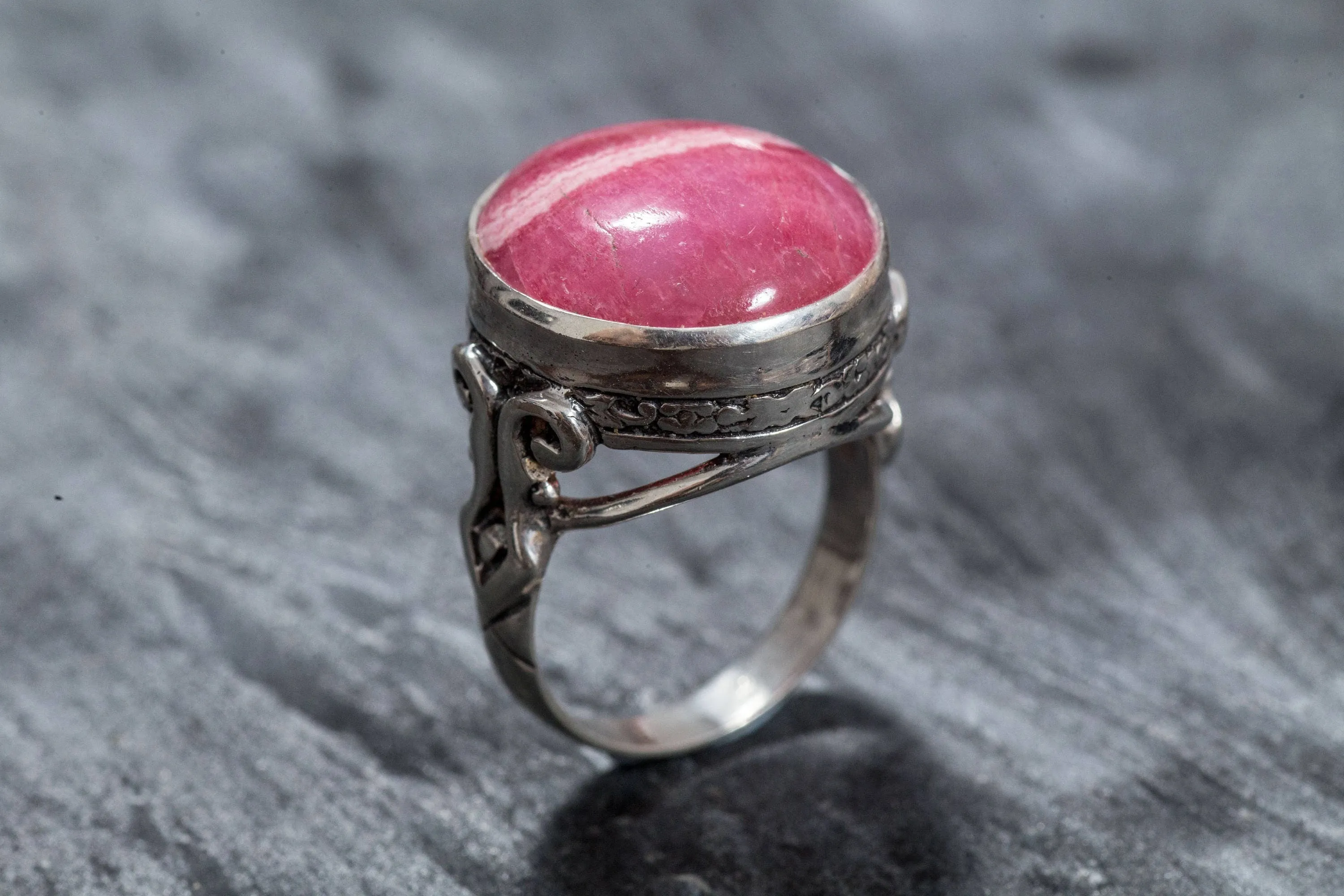 Rhodochrosite Ring - Large Pink Ring - Vintage Cocktail Ring