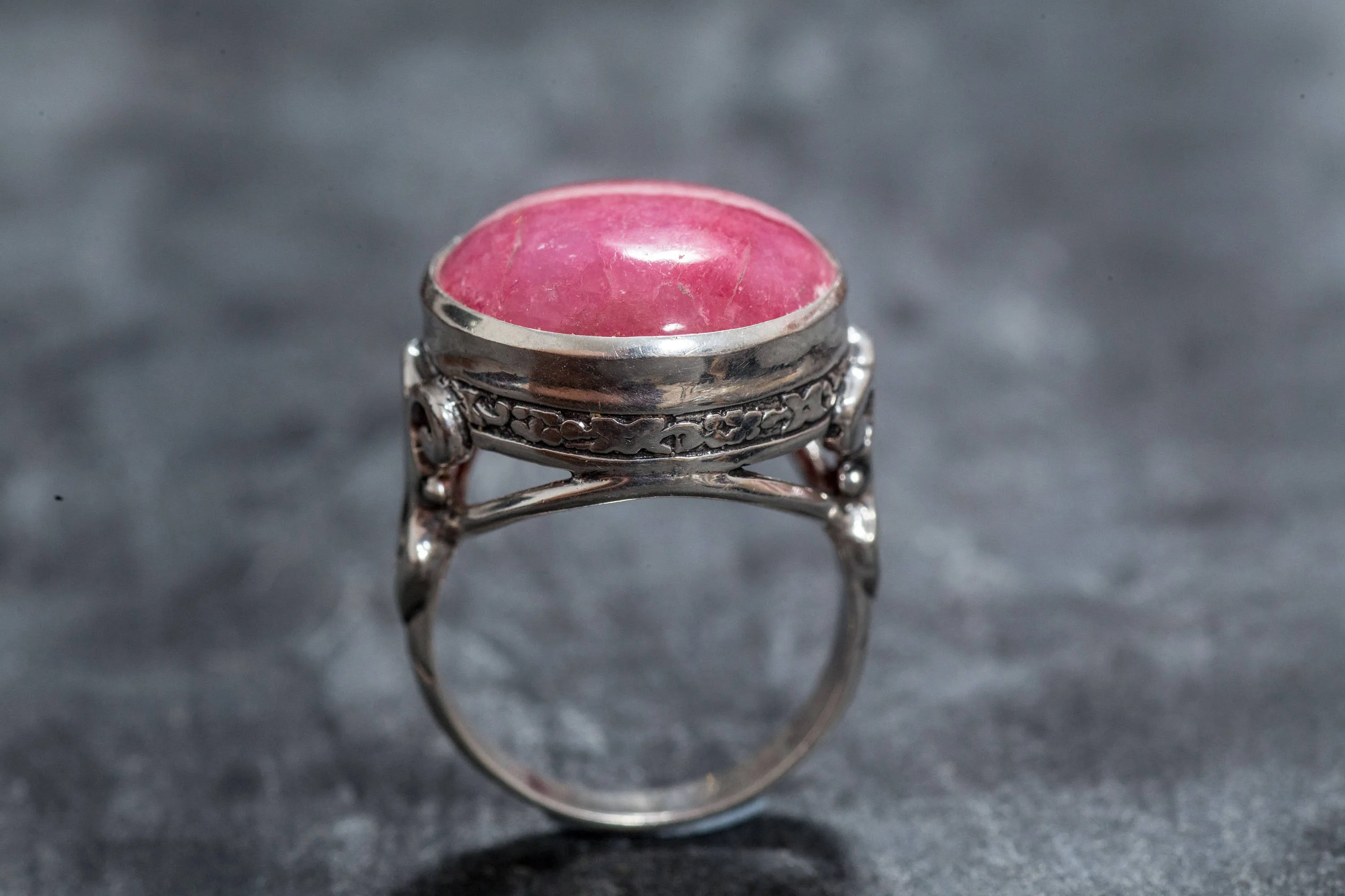 Rhodochrosite Ring - Large Pink Ring - Vintage Cocktail Ring