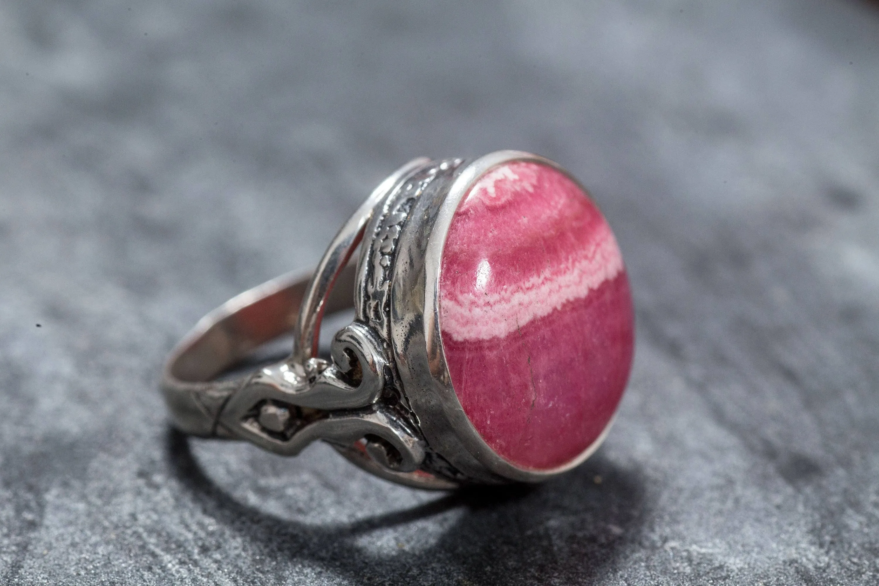 Rhodochrosite Ring - Large Pink Ring - Vintage Cocktail Ring