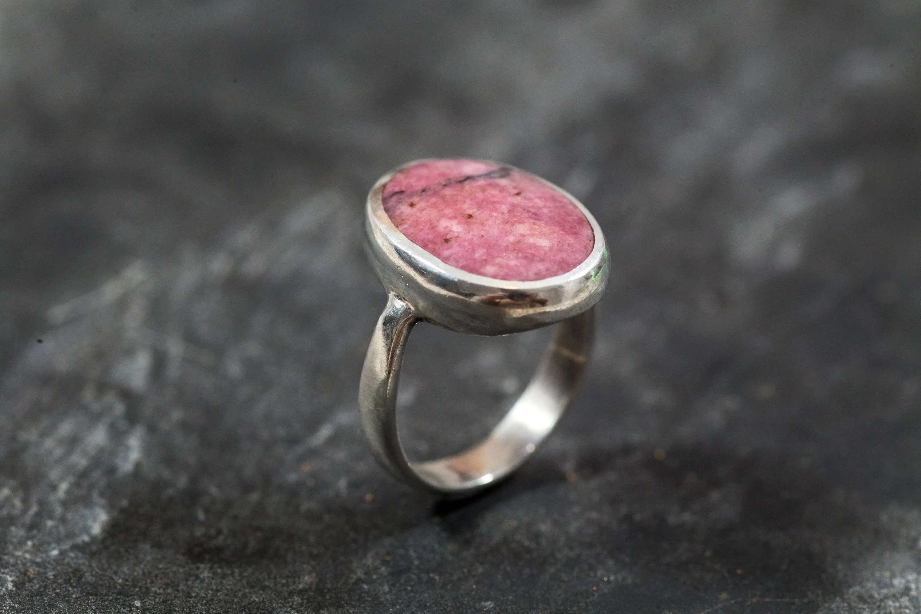 Rhodochrosite Ring - Pink Statement Ring - Large Oval Ring