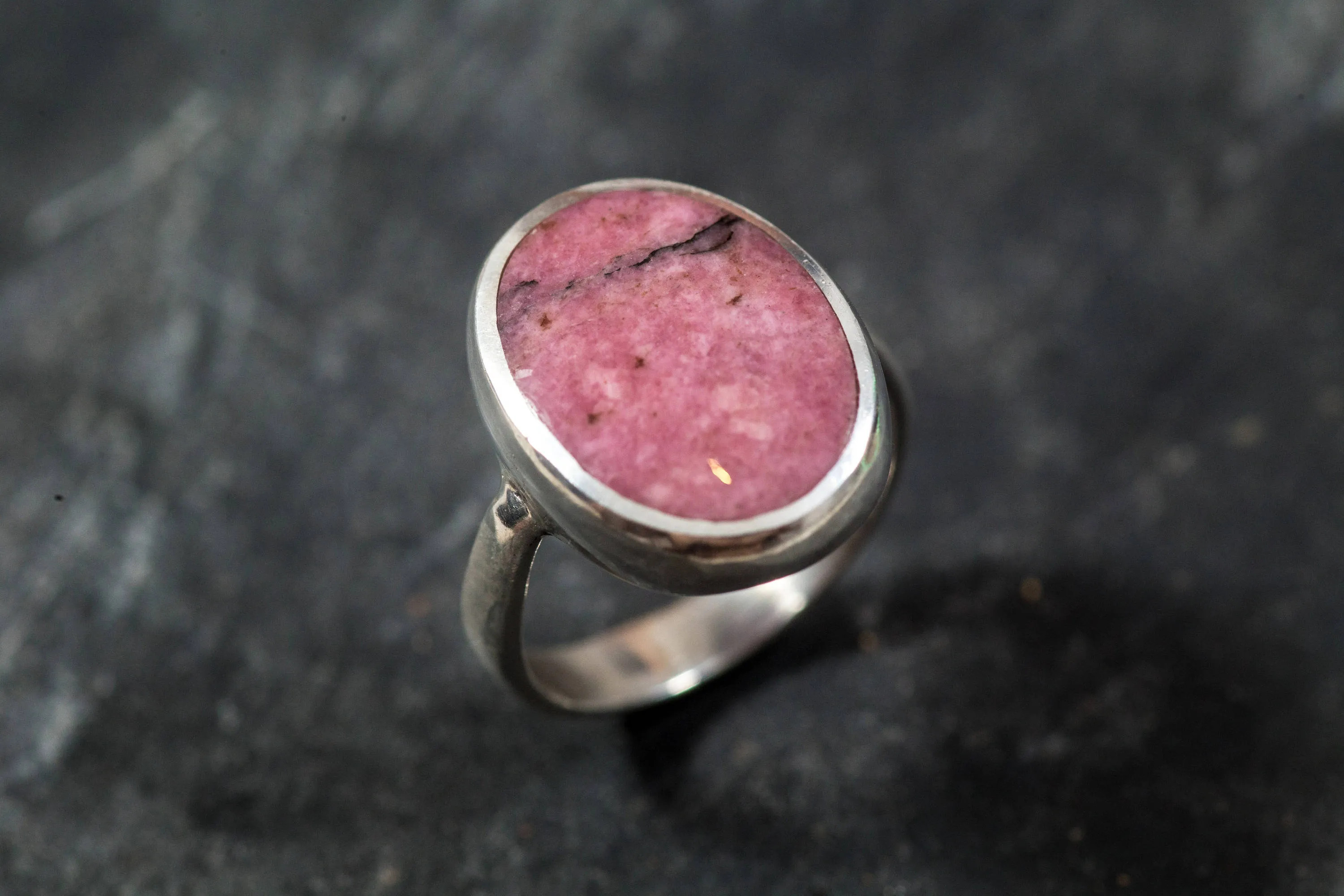 Rhodochrosite Ring - Pink Statement Ring - Large Oval Ring
