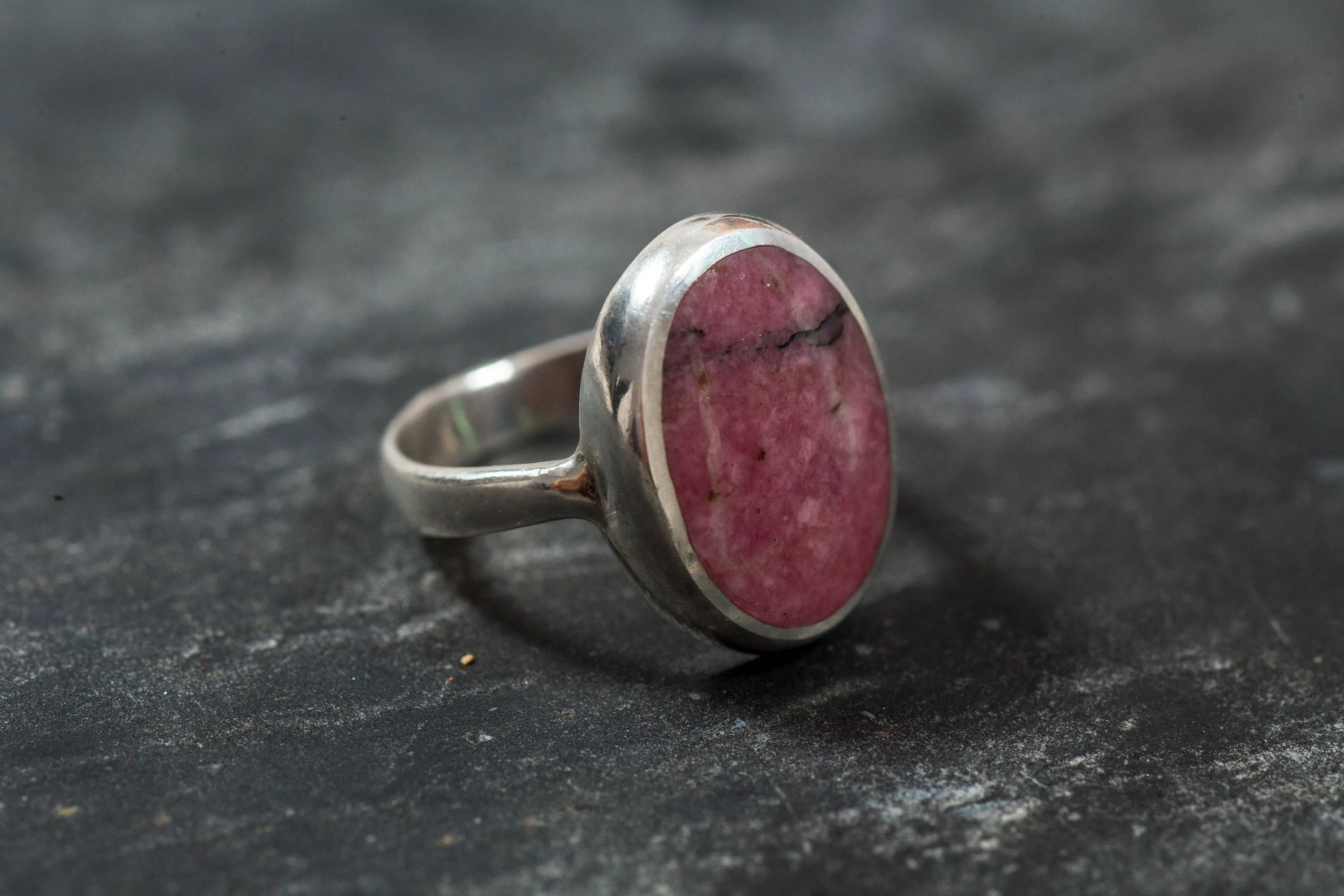 Rhodochrosite Ring - Pink Statement Ring - Large Oval Ring