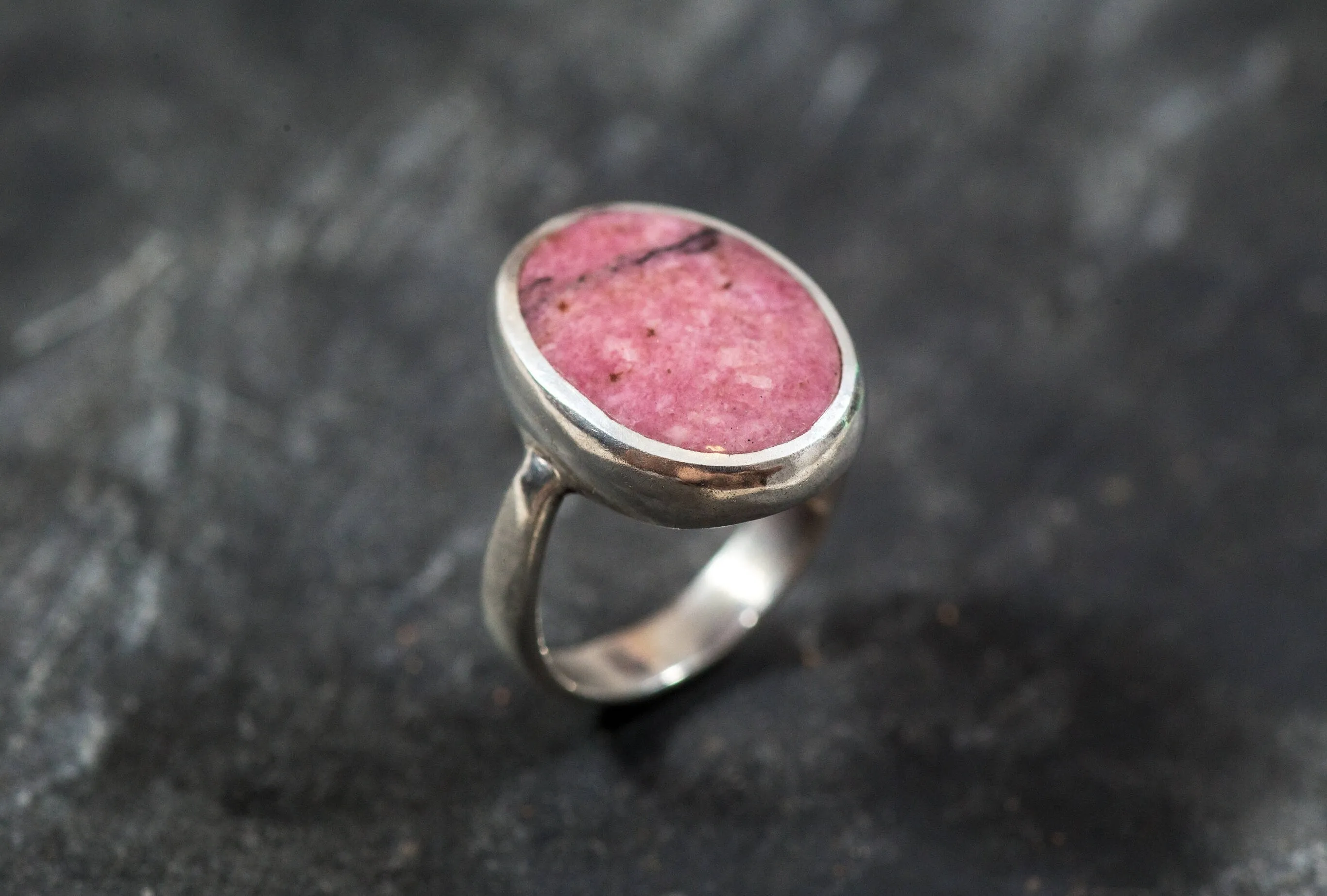 Rhodochrosite Ring - Pink Statement Ring - Large Oval Ring