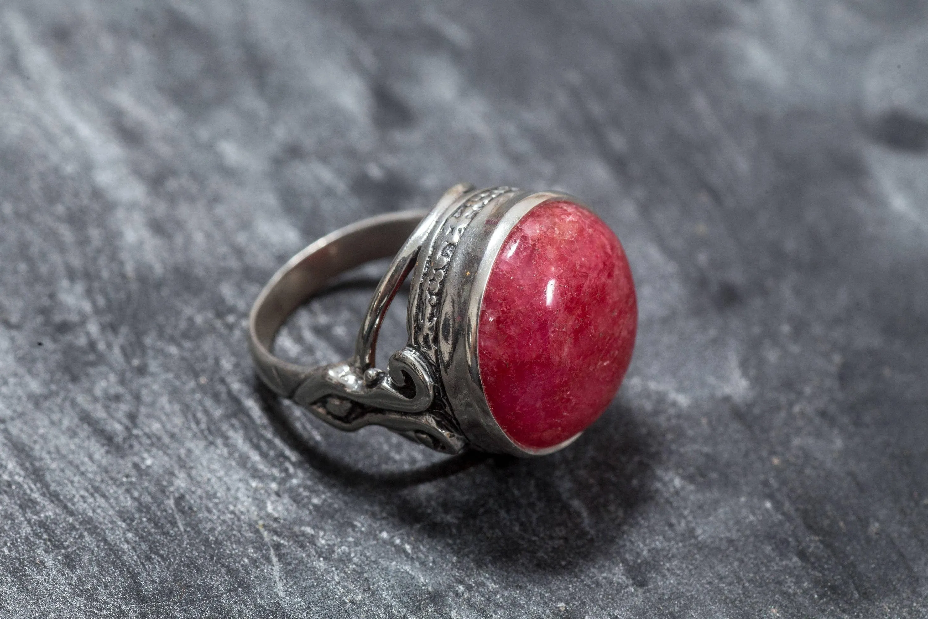 Rhodochrosite Ring - Vintage Rhodochrosite Ring - Round Statement Ring