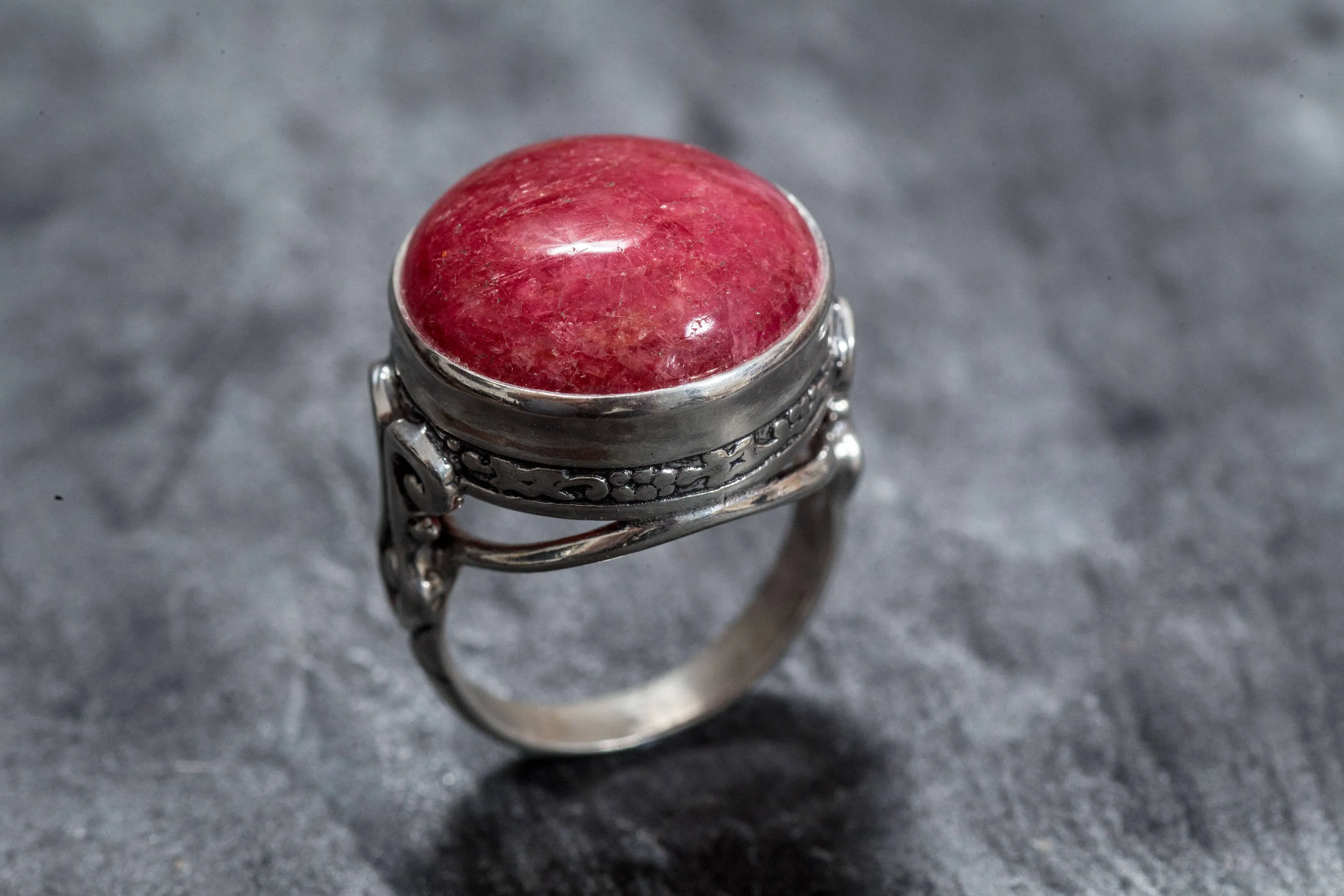 Rhodochrosite Ring - Vintage Rhodochrosite Ring - Round Statement Ring