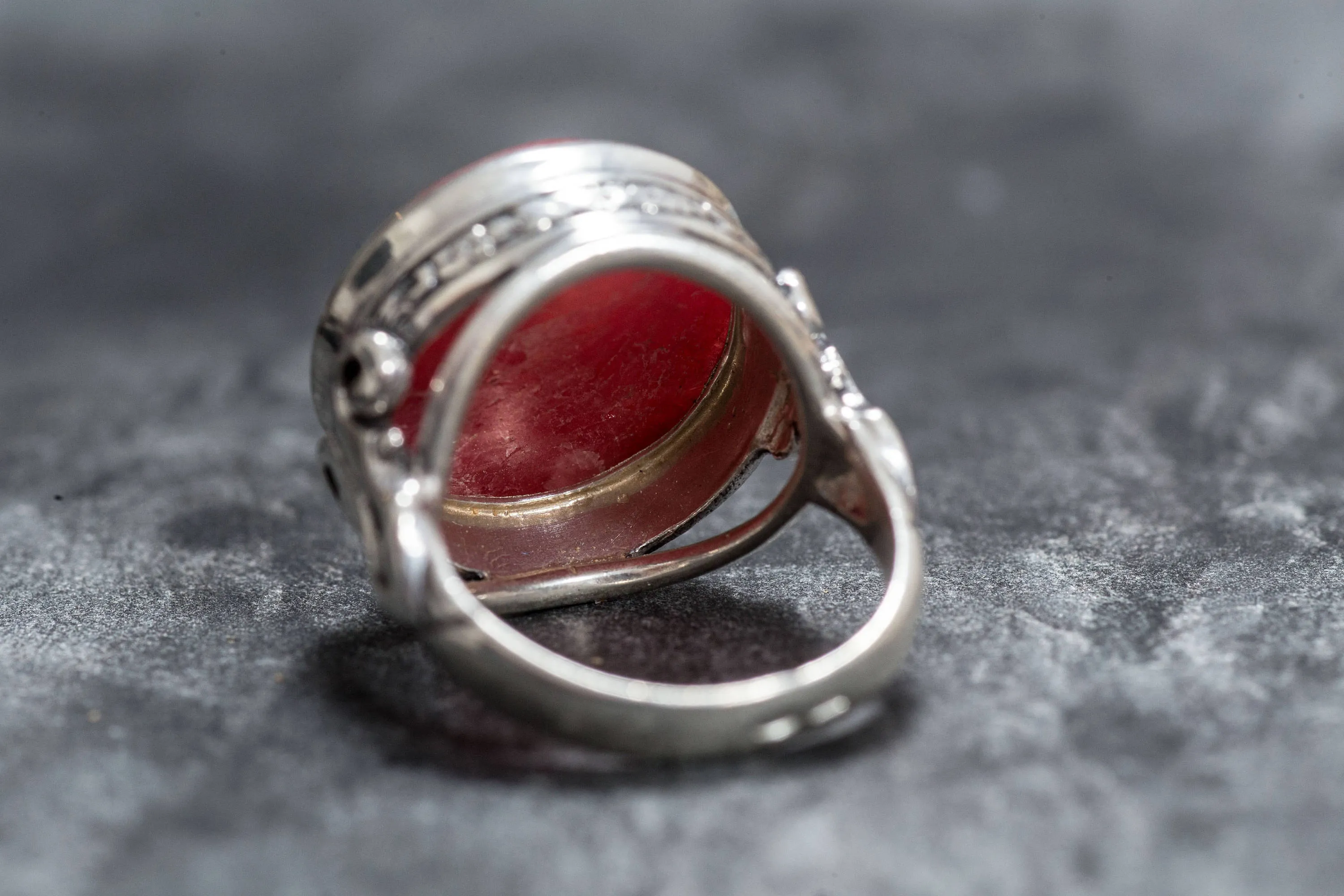 Rhodochrosite Ring - Vintage Rhodochrosite Ring - Round Statement Ring