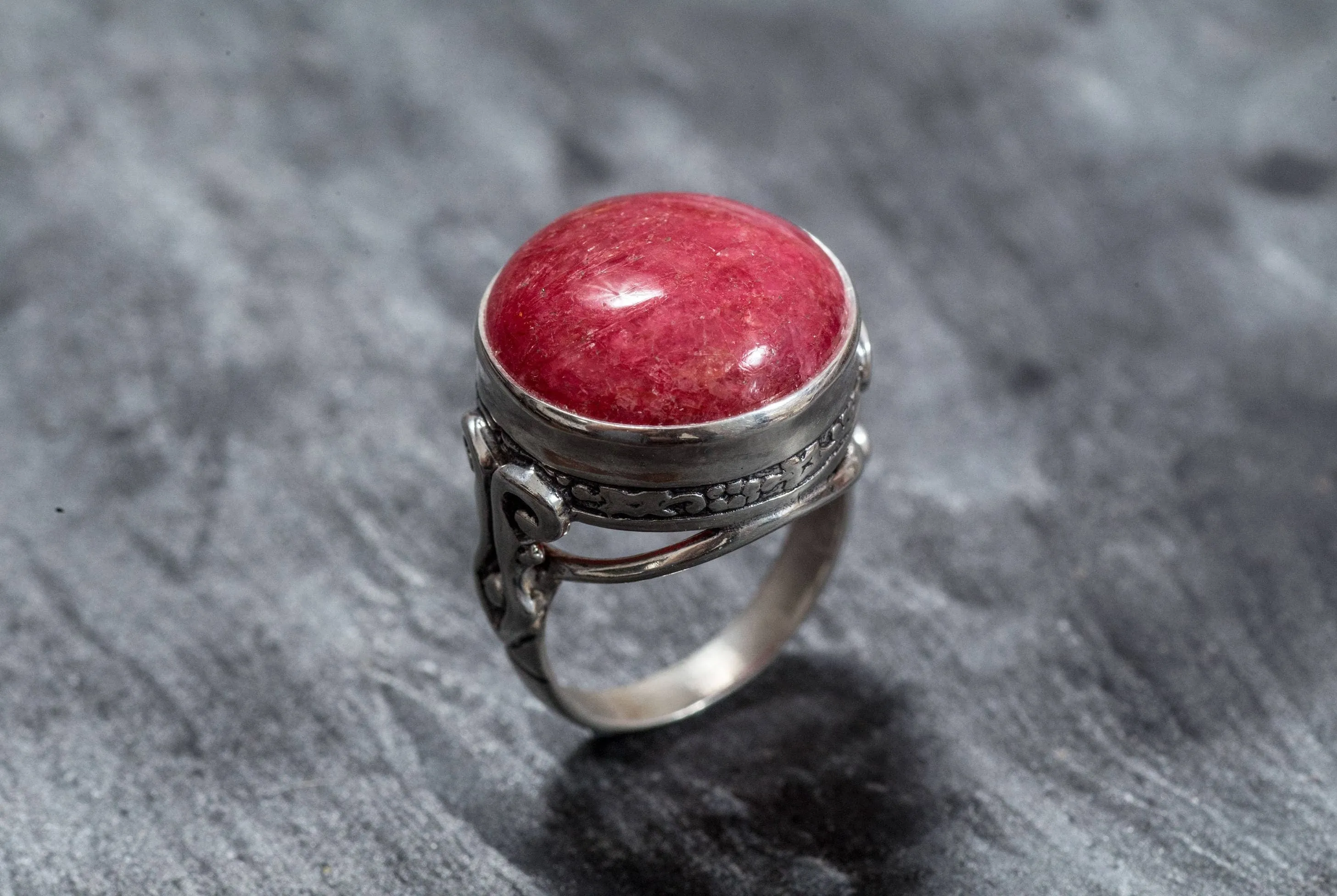 Rhodochrosite Ring - Vintage Rhodochrosite Ring - Round Statement Ring