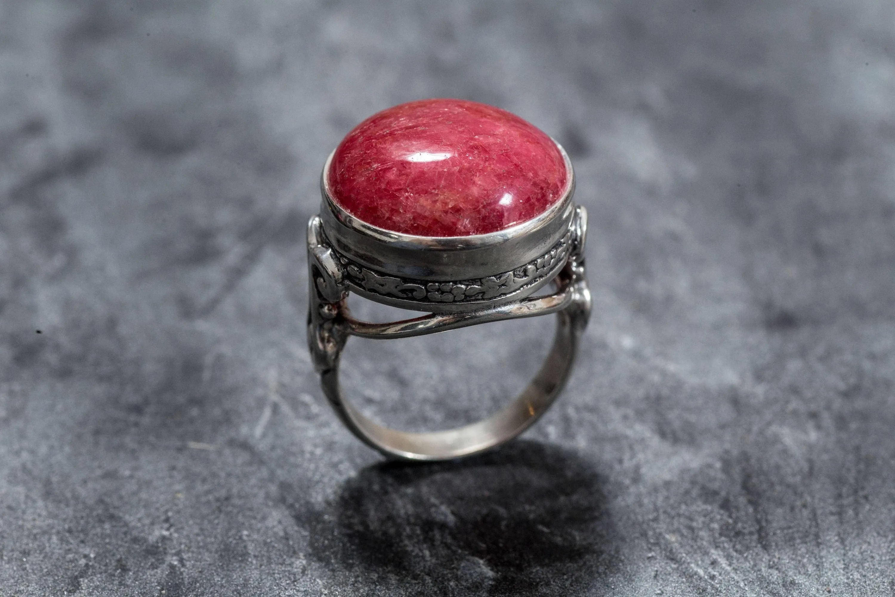 Rhodochrosite Ring - Vintage Rhodochrosite Ring - Round Statement Ring