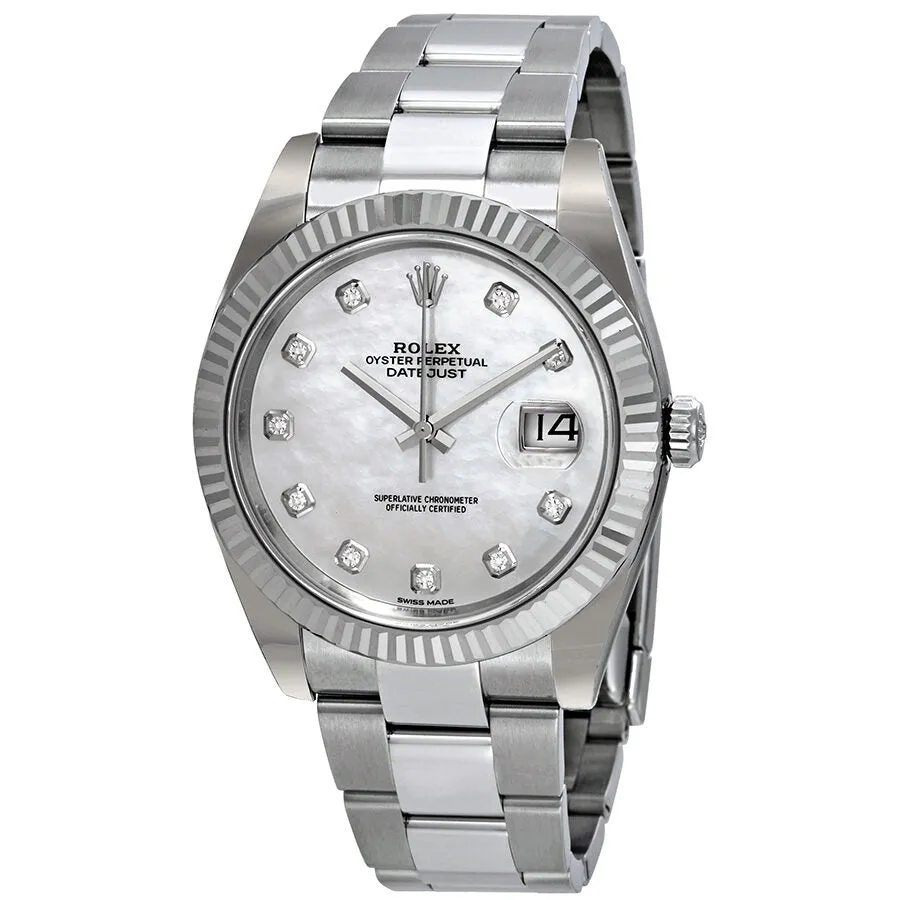 Rolex Datejust 41 Automatic White Mother of Pearl Diamond Dial Men's Watch 126334MDO