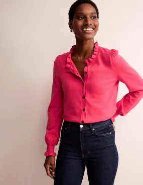 Ruffle-Neck Cardigan-Raspberry