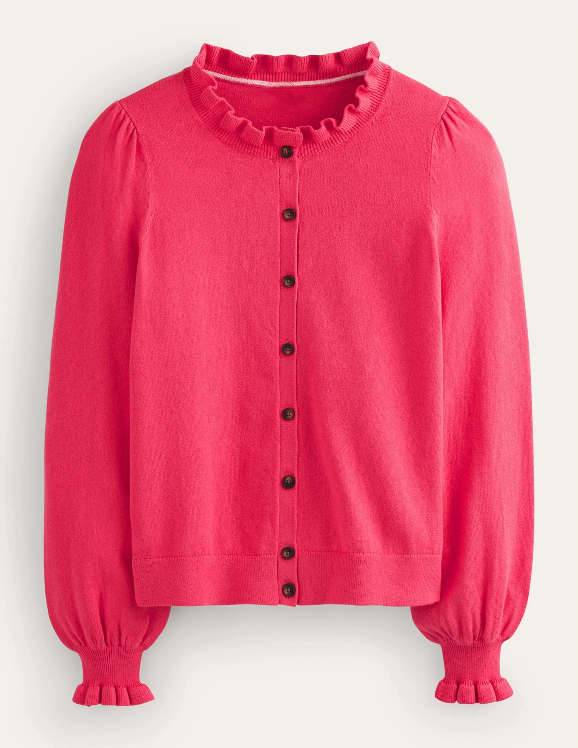 Ruffle-Neck Cardigan-Raspberry