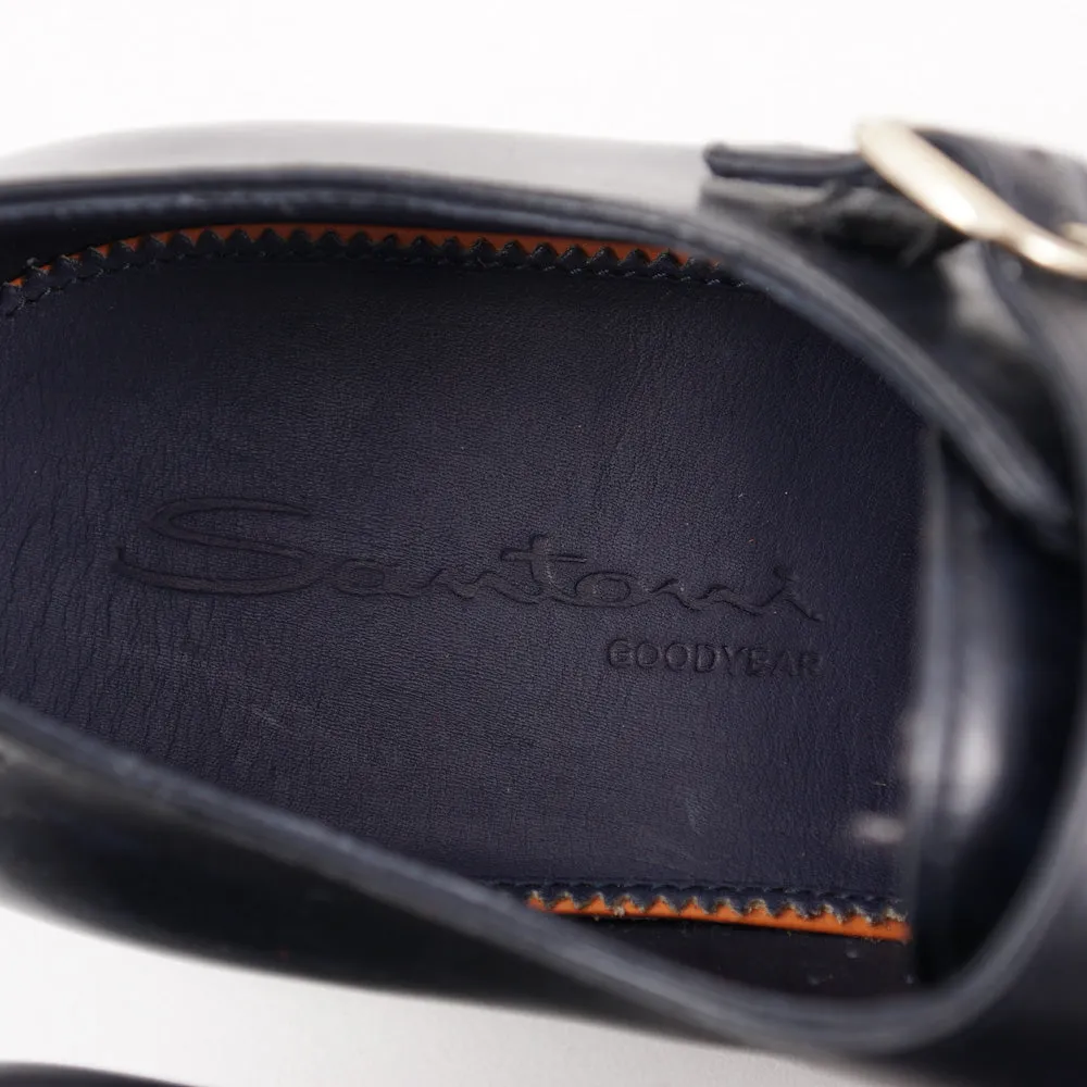 Santoni Double-Buckle Monk Strap in Navy