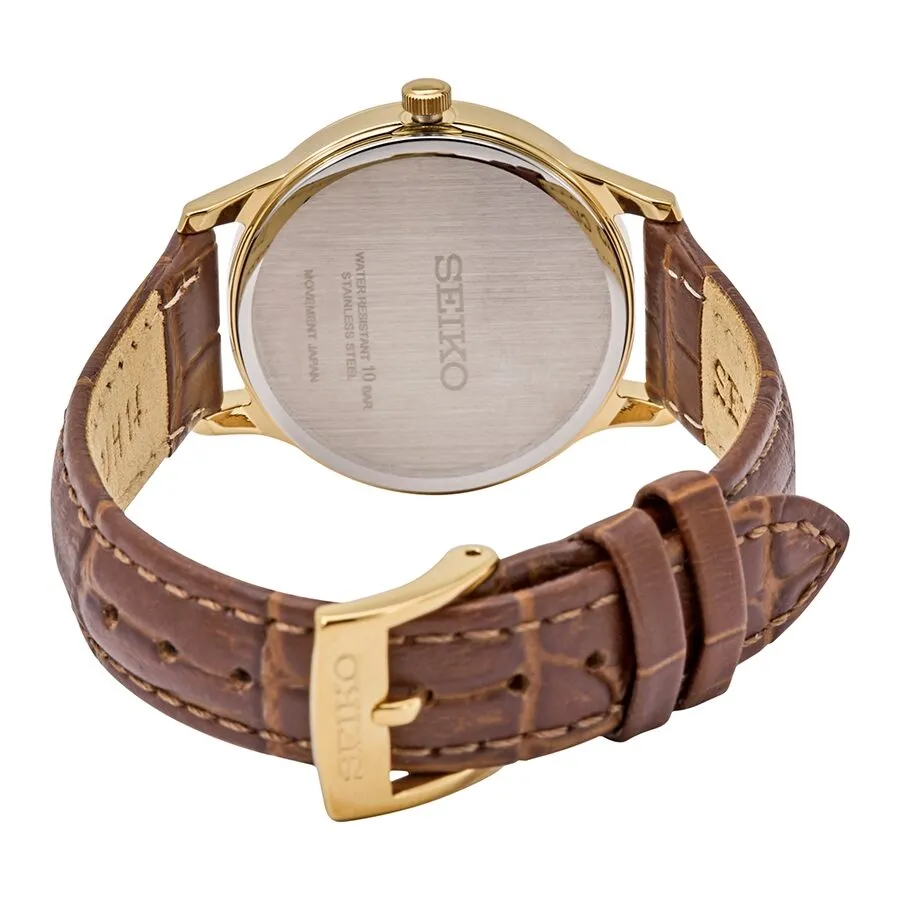 Seiko Quartz Off White Dial Brown Leather Ladies Watch SXDG96