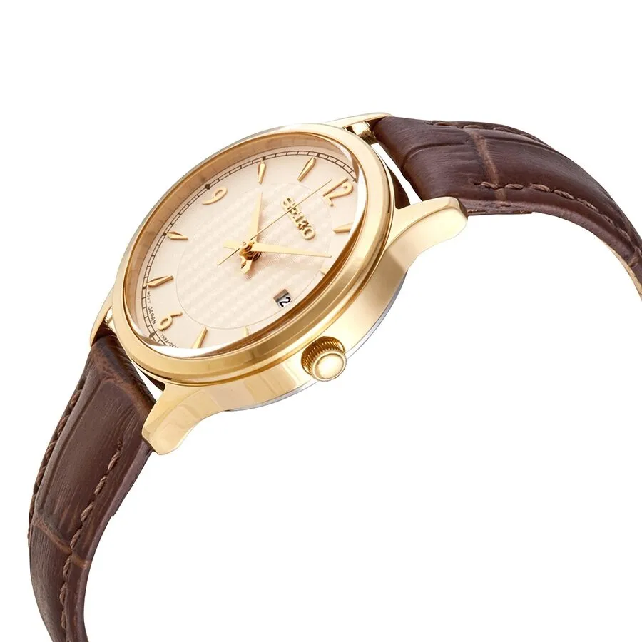 Seiko Quartz Off White Dial Brown Leather Ladies Watch SXDG96