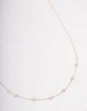 Silver Dainty Pearl Station Necklace