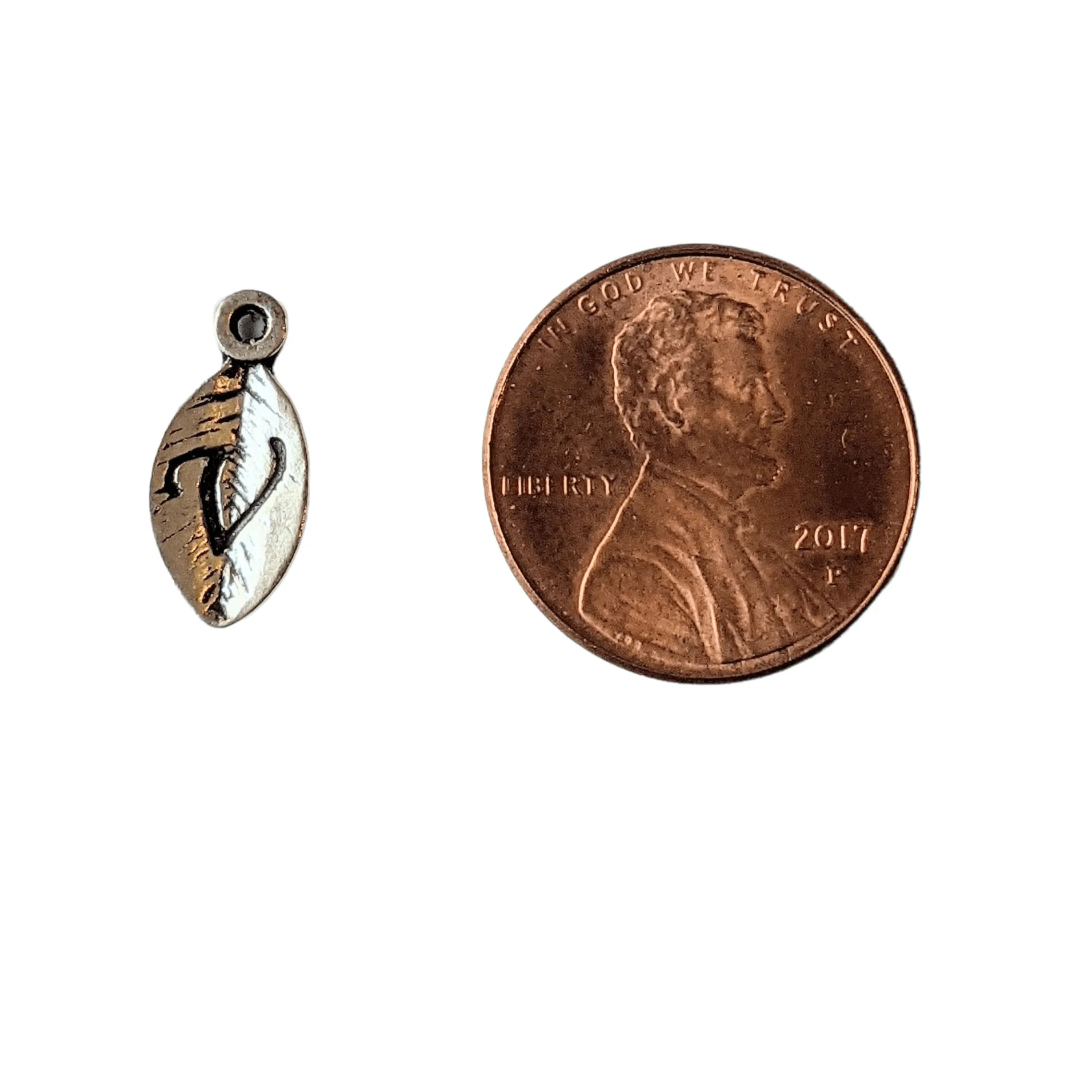 Silver Leaf Initial Charm - Letter V