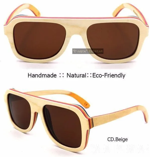 Skateboard Wood Sunglasses  Men Aviator Polarized Handmade