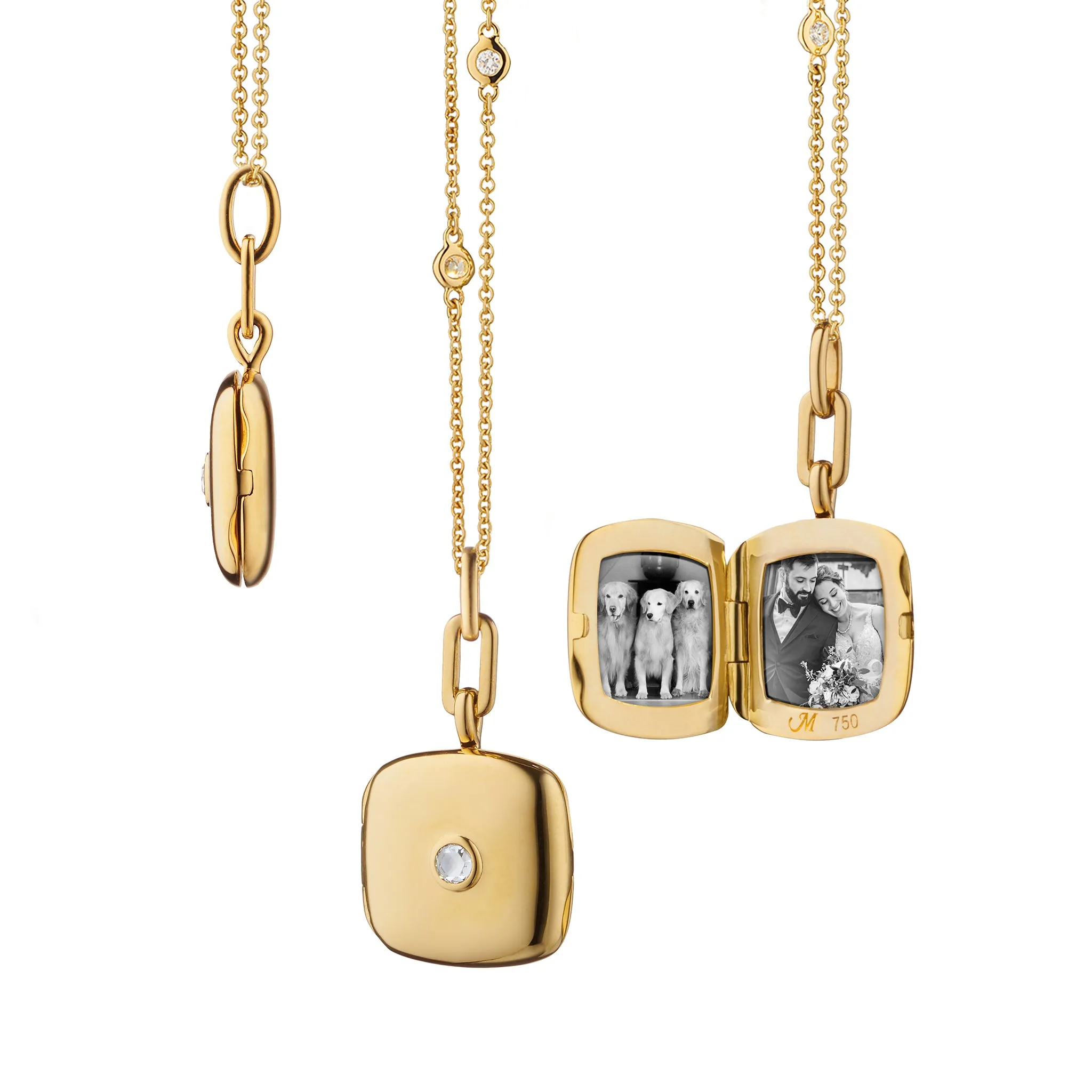 Slim “Viv” Locket Necklace with Diamond and Diamond Chain