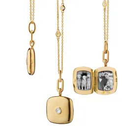 Slim “Viv” Locket Necklace with Diamond and Diamond Chain