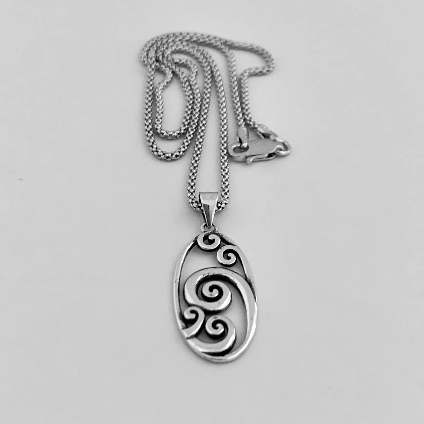 Sterling Silver Large Oval Waves Necklace, Silver Necklace, Wave Necklace, Ocean Necklace