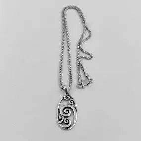 Sterling Silver Large Oval Waves Necklace, Silver Necklace, Wave Necklace, Ocean Necklace