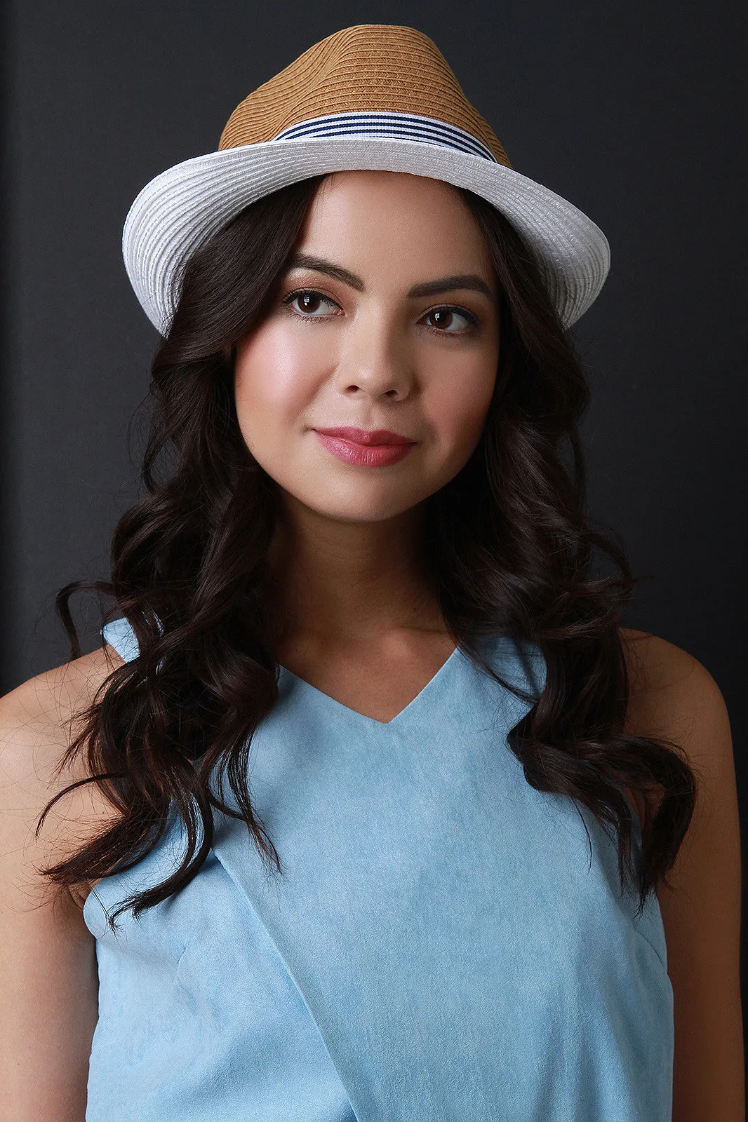 Striped Band Straw Fedora Hat