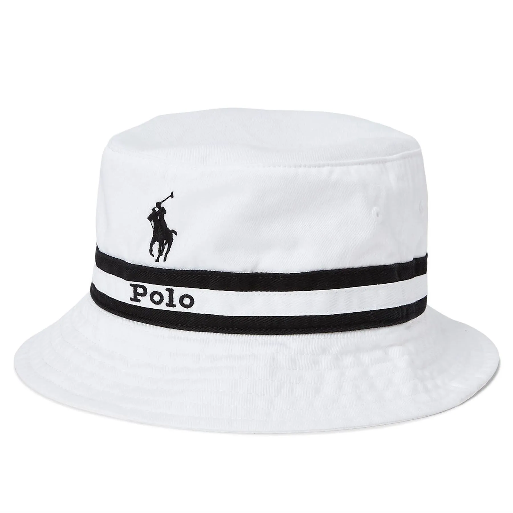 Striped-Band Twill Bucket Hat Pure White - SS23