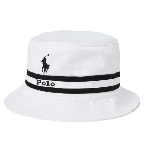 Striped-Band Twill Bucket Hat Pure White - SS23